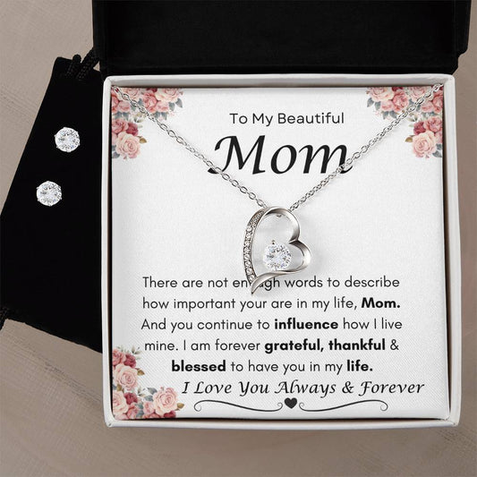 To My Beautiful Mom Forever Love Necklace/Earring Set