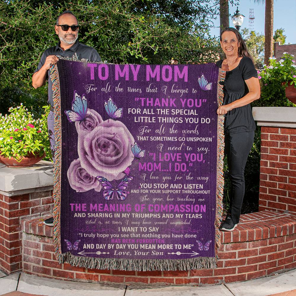 Gorgeous To My Mom from Son  Lavender and Purple Heirloom Woven Blanket